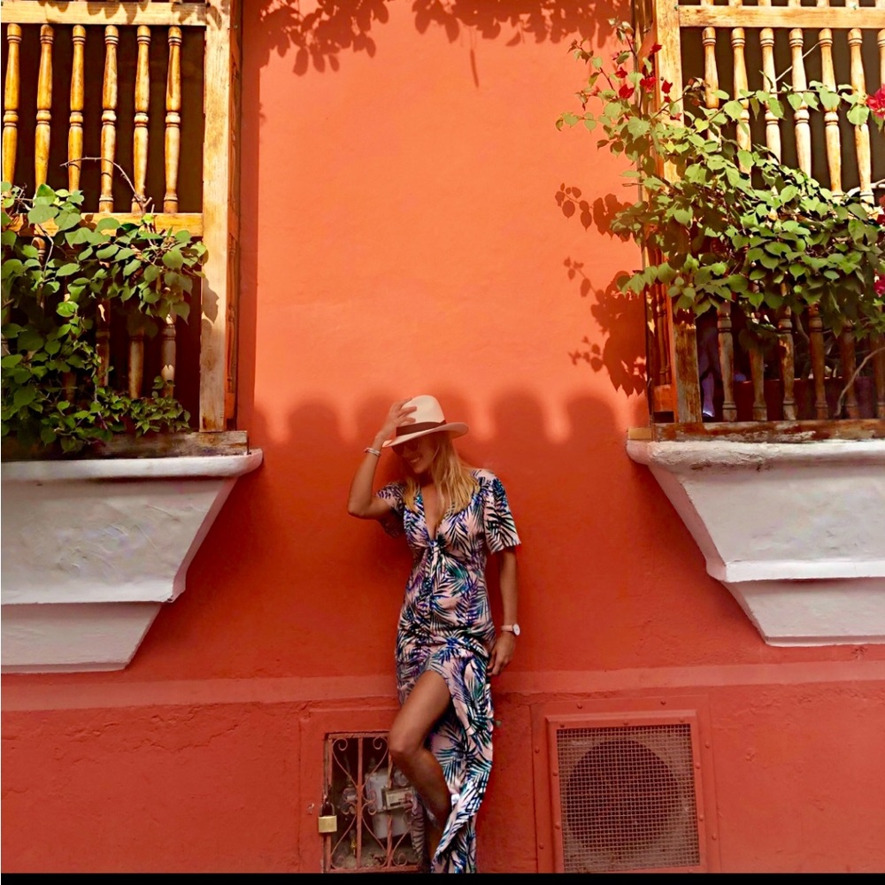 Tropical asymmetrical maxi dress